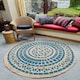 image 1 of MANDALA Pattern Round Turquoise Rug with Block Print - Jute - L150 x W150 Multi