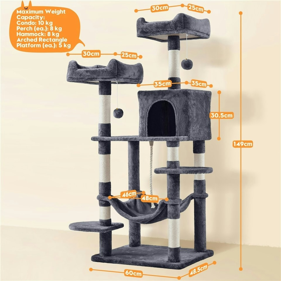 image 1 of Yaheetech 149 cm Multilevel Cat Tree with Plush Perch Dark Grey
