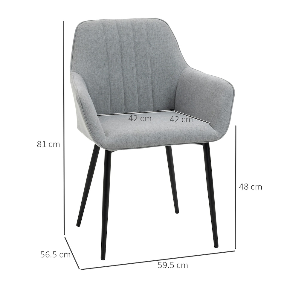 image 1 of HOMCOM Dining Chairs Upholstered Linen Fabric Metal Legs, Set of 2, Light Grey