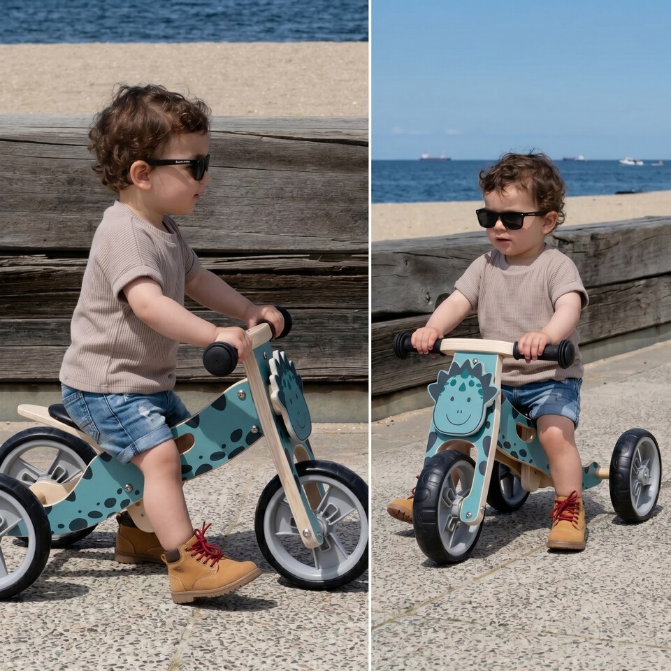 image 1 of Hooga 2-in-1 Balance Bike - Wooden Trike for Kids | Blue