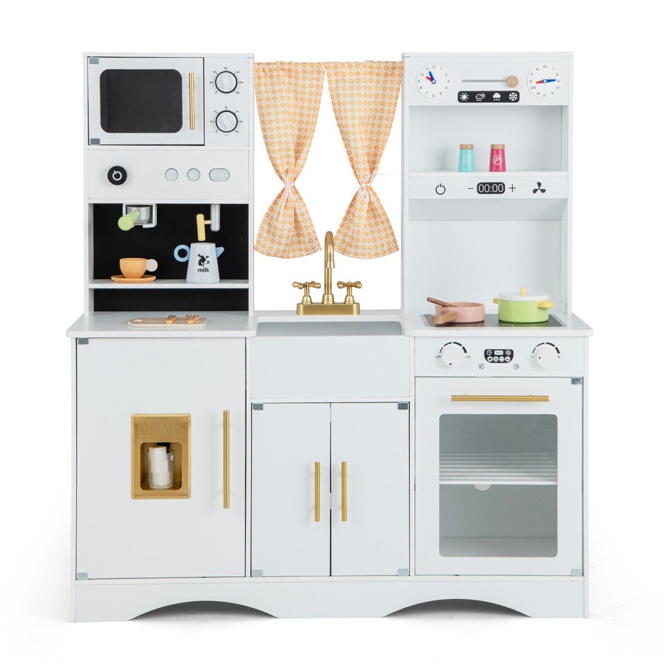 image 1 of COSTWAY Kids Kitchen Playset Toddlers Wooden Pretend Play Kitchen Cooking Toy