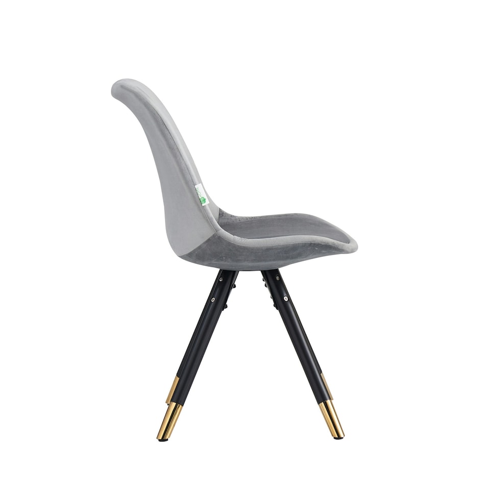 image 1 of Set of 4 Sofia Ergonomic Modern Dining Chairs Upholstered in Velvet, Metal Legs with Gold End Tips | Grey | Light Grey