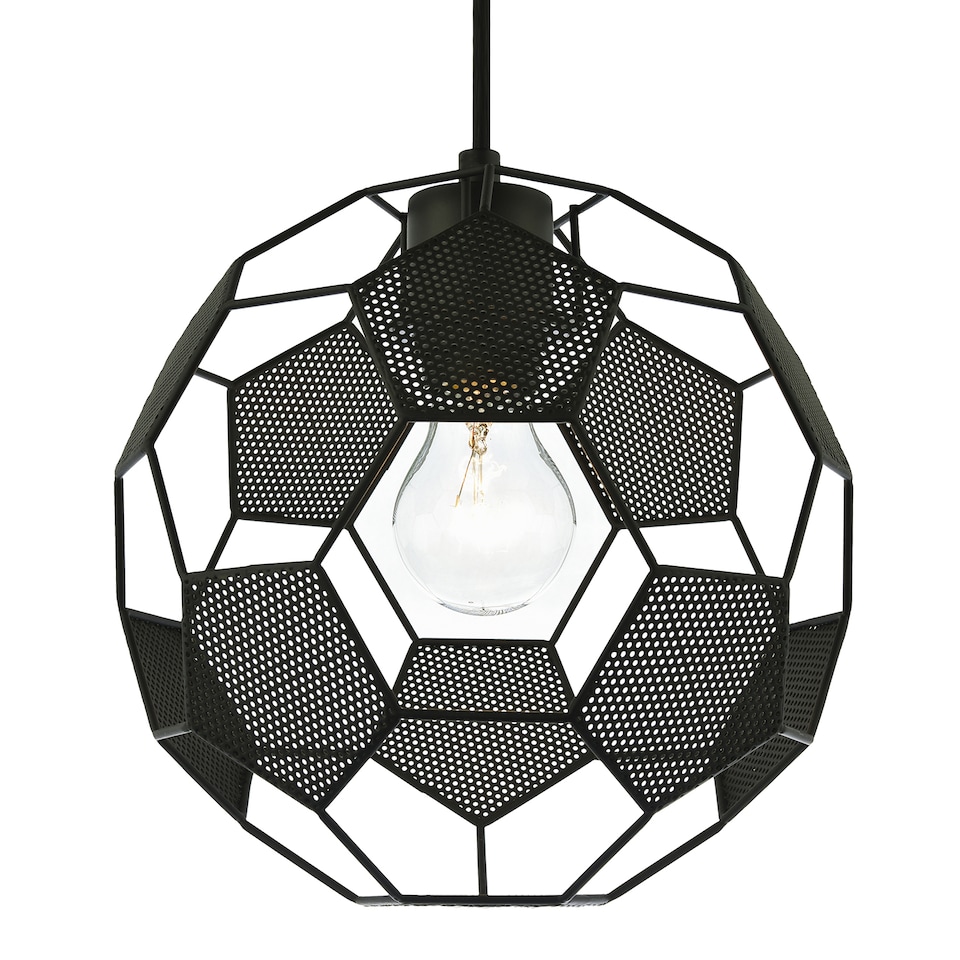 image 1 of Modern Matte Black Football Soccer Pendant Lamp Shade with Laser Cut Holes | Black