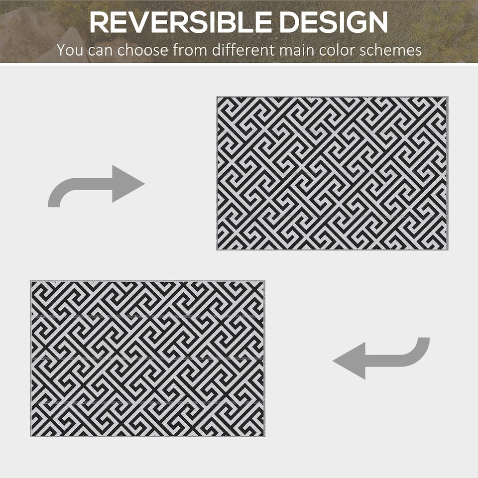 image 1 of Outsunny Reversible Outdoor Rug Plastic Straw RV Camping Mat for Garden Deck Picnic Grey | Light Grey