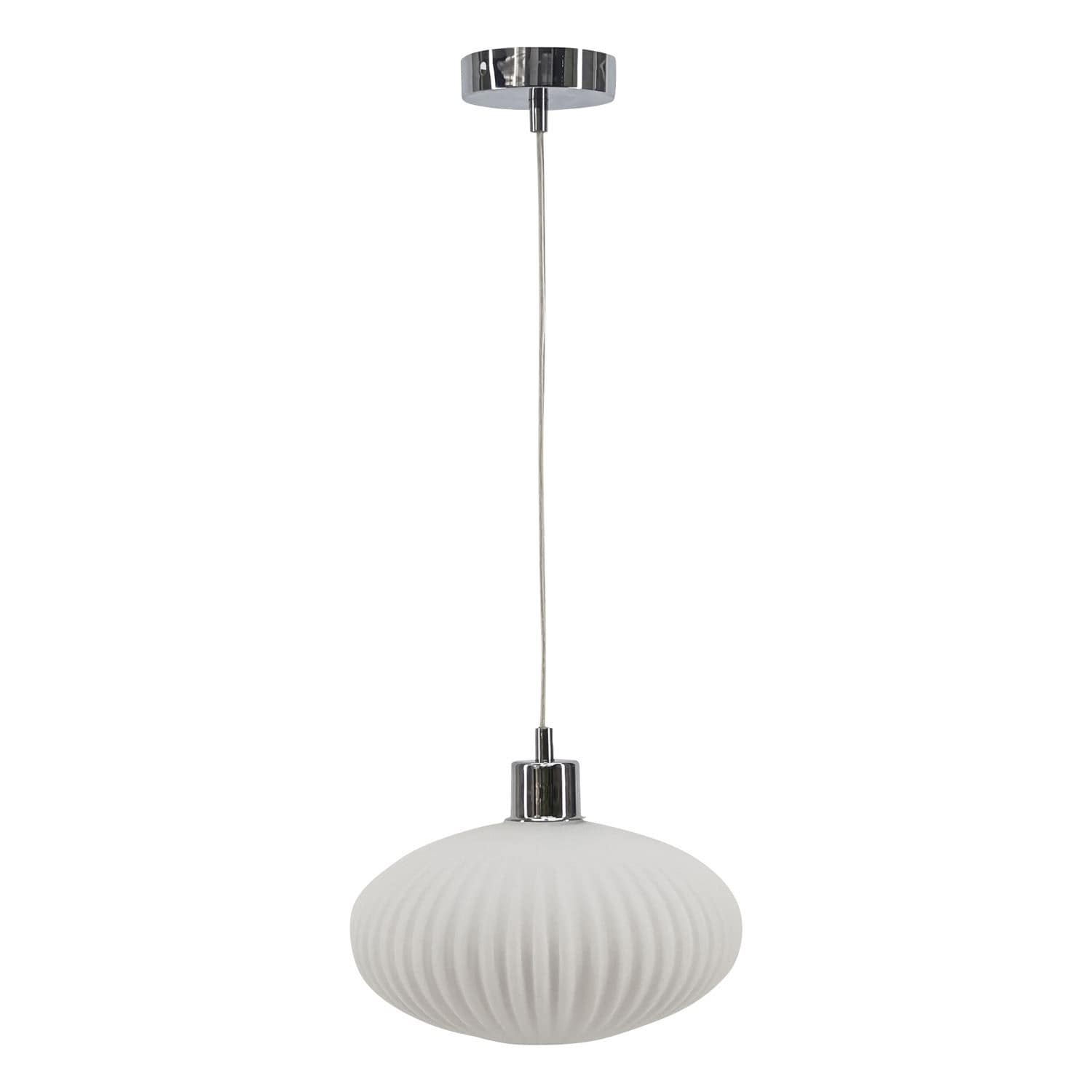 First Choice Lighting Baton - White Ribbed Oval Glass with Chrome Pendant Fitting
