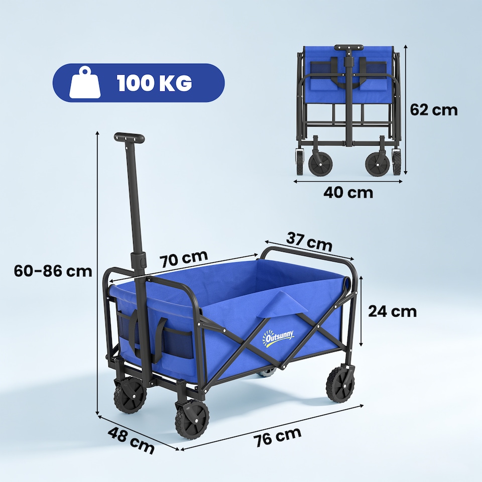 image 1 of Outsunny 93L Festival Trolley, 100kg Heavy Duty Folding Trolley Cart, Blue
