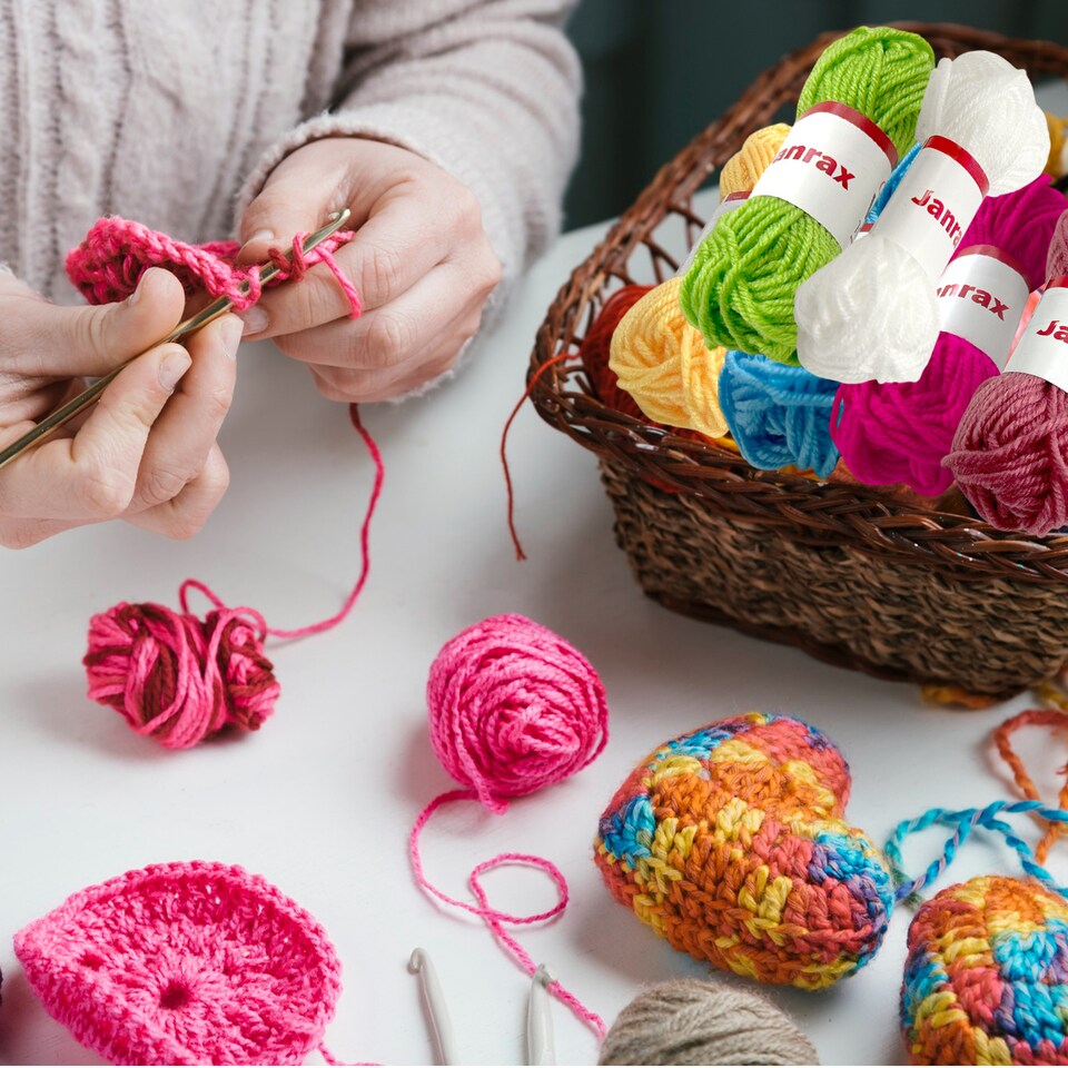 image 1 of Pack of 5 Pink Acrylic Yarn Rolls – 10g each, 4 Strand 8 Ply Knitting Wool