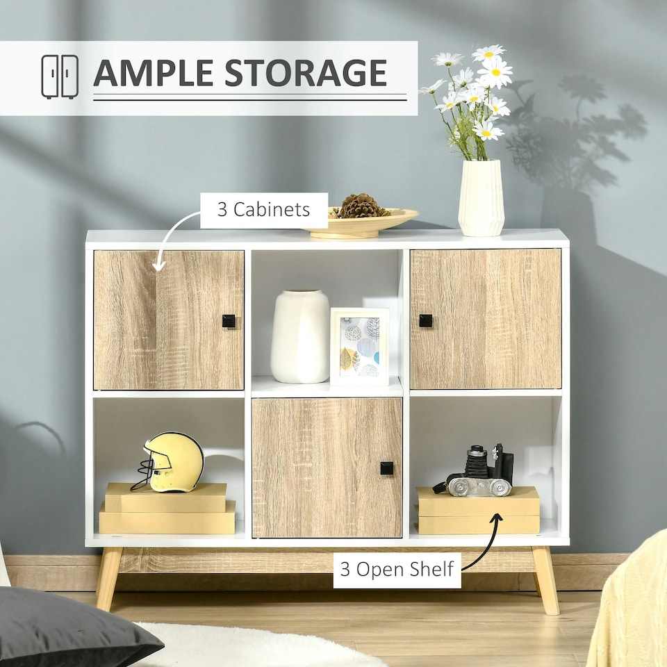 image 1 of HOMCOM Bookcase, Display Cabinet with 6 Storage Cubes for Living Room Natural