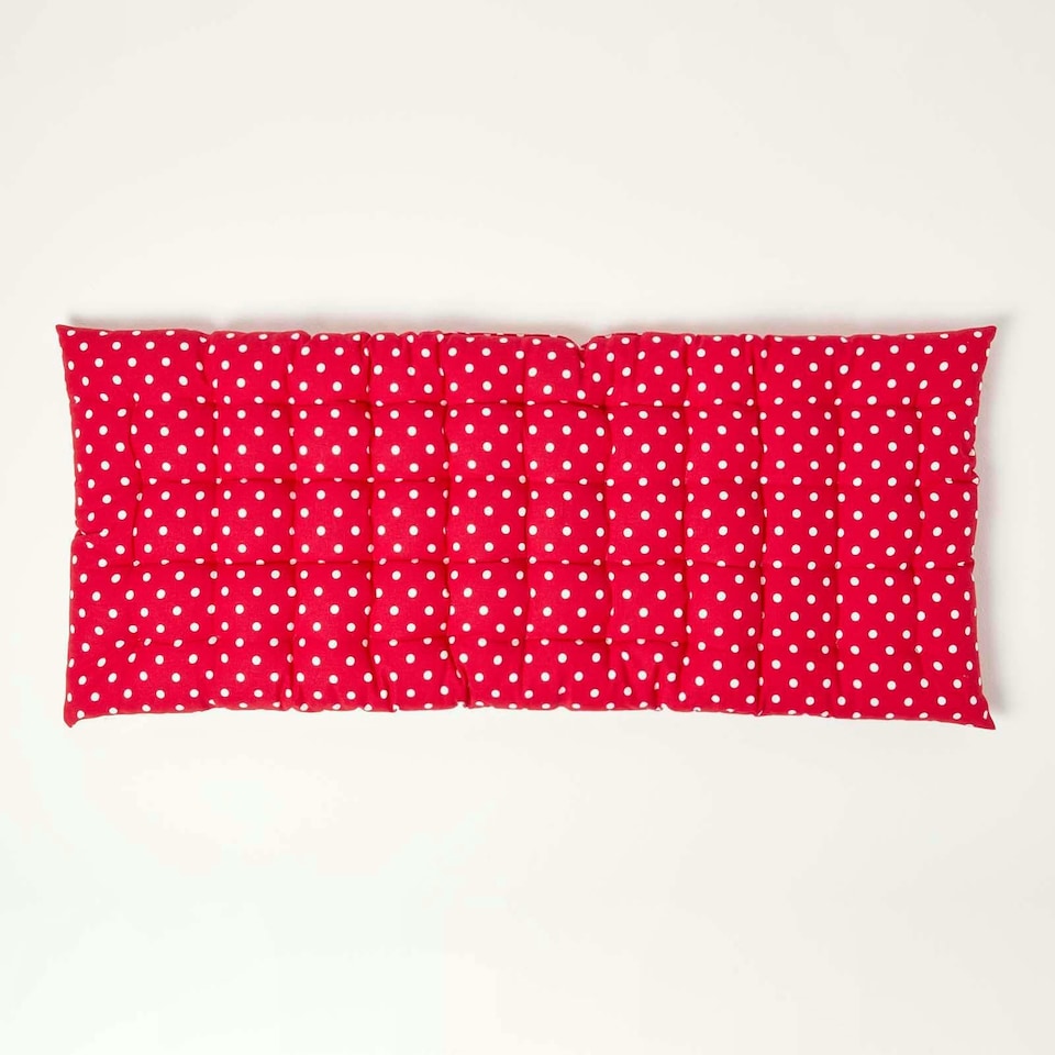image 1 of Homescapes Garden Bench Cushion Luxury 2 Seater Cotton Polka Dot Indoor Outdoor Seat Pad | Red | 108 x 42 cm | 1