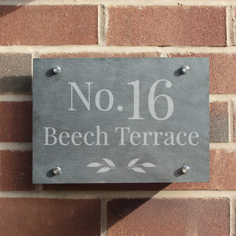 image 1 of Personalised Leaf Slate House Sign