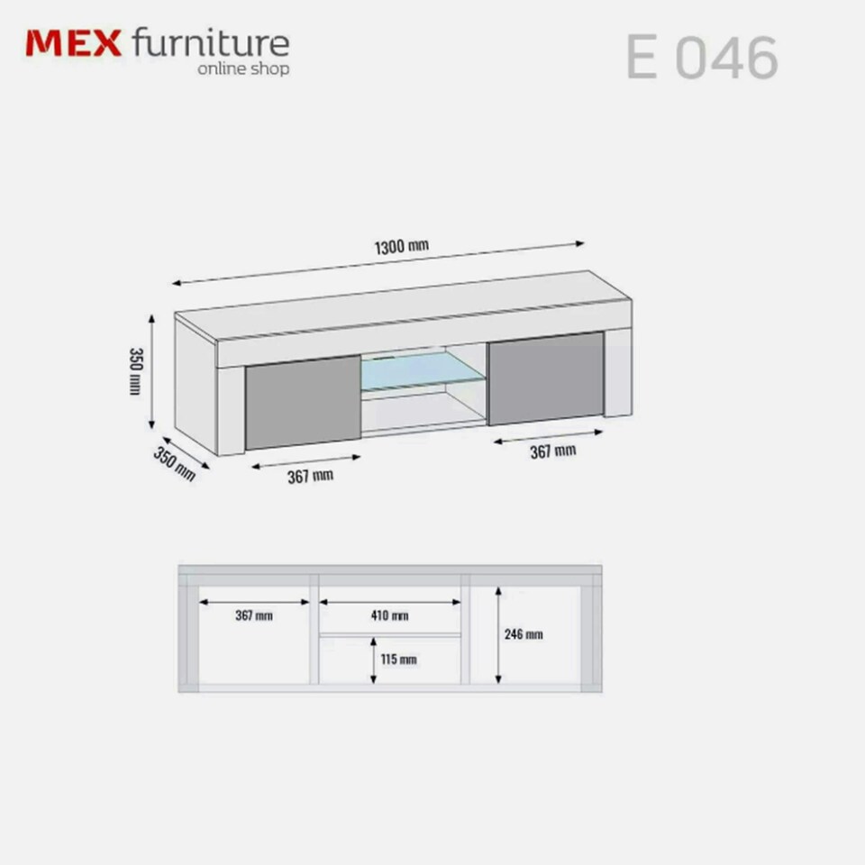 image 1 of TV Unit 130cm Black Gloss Doors Black Matt Body Modern Media Stand | Black | One Size | 1