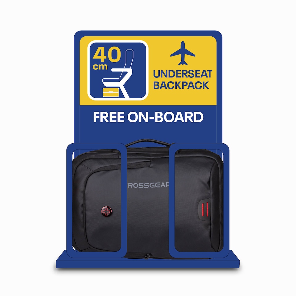 image 1 of Crossgear iTOUR 40cm Underseat Cabin Backpack with Built-In Vacuum Compression Pack - Airline Approved, USB Charging, 22L, Water Resistant, Ryanair and Wizz Air Compatible, 28 x 17 x 40 cm, Black