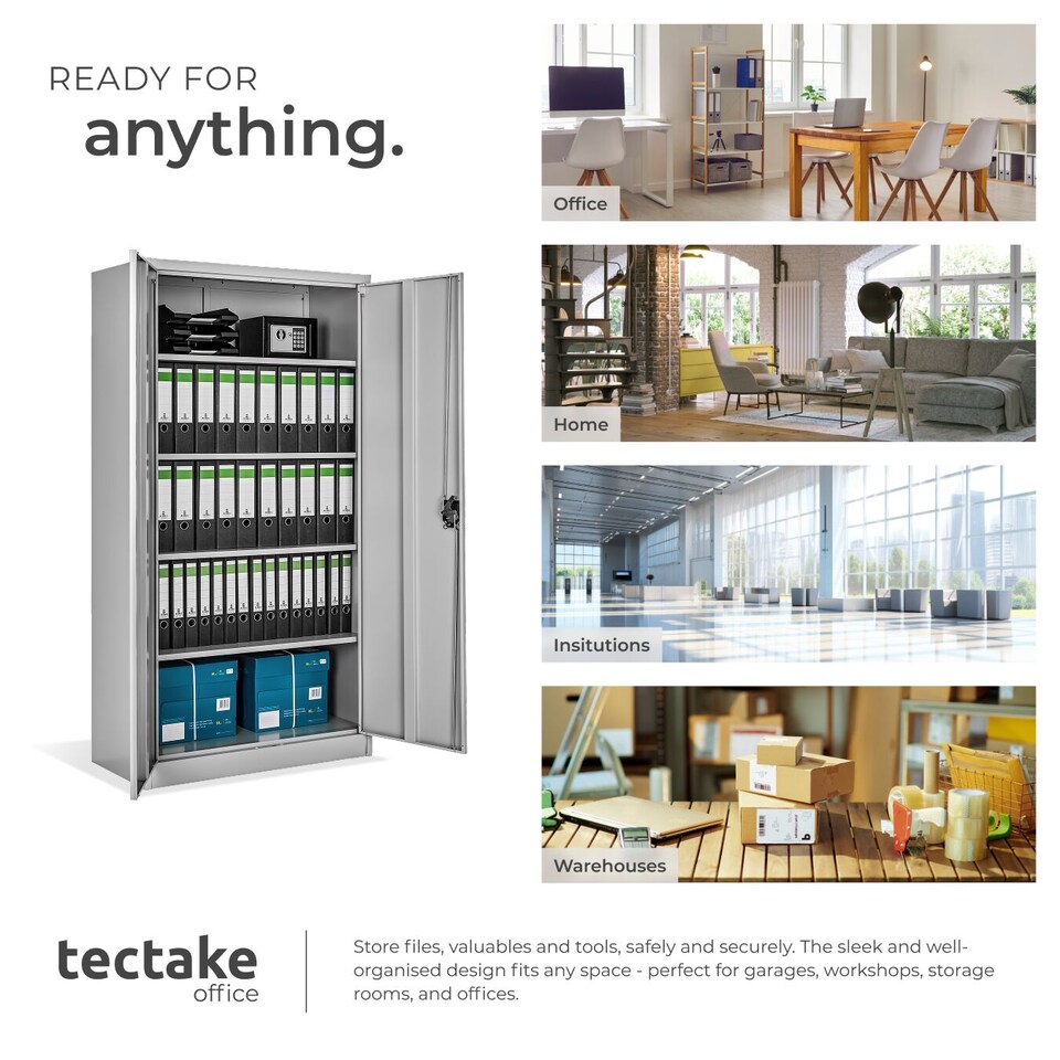 image 1 of Filing Cabinet Blain - 5 height-adjustable shelves, lockable doors | Grey | grey | 80 x 40 x 180 cm | 1