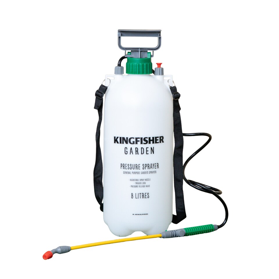 image 1 of 8 Litre Garden Pressure Sprayer with Shoulder Strap & Lance | White | White