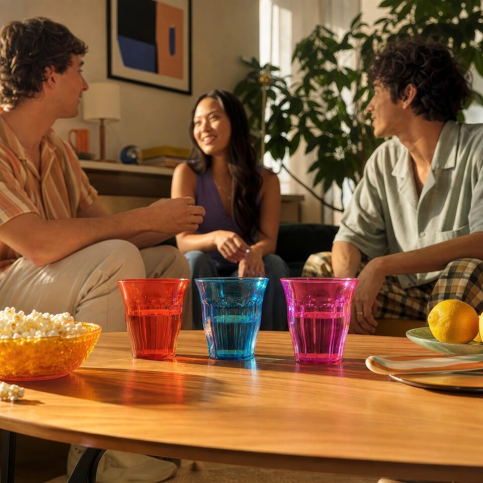 image 1 of Rink Drink Coloured Plastic Tumblers - 250ml - 6 Colours - Pack of 12 | Multi | Multicolour
