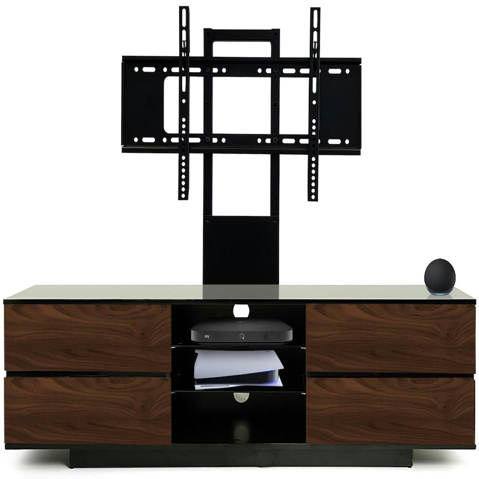 image 1 of Centurion Supports AVITUS Gloss Black with 4-Walnut Drawers for up to 65" LED/LCD/Plasma TV Stand with Mounting Arm Black