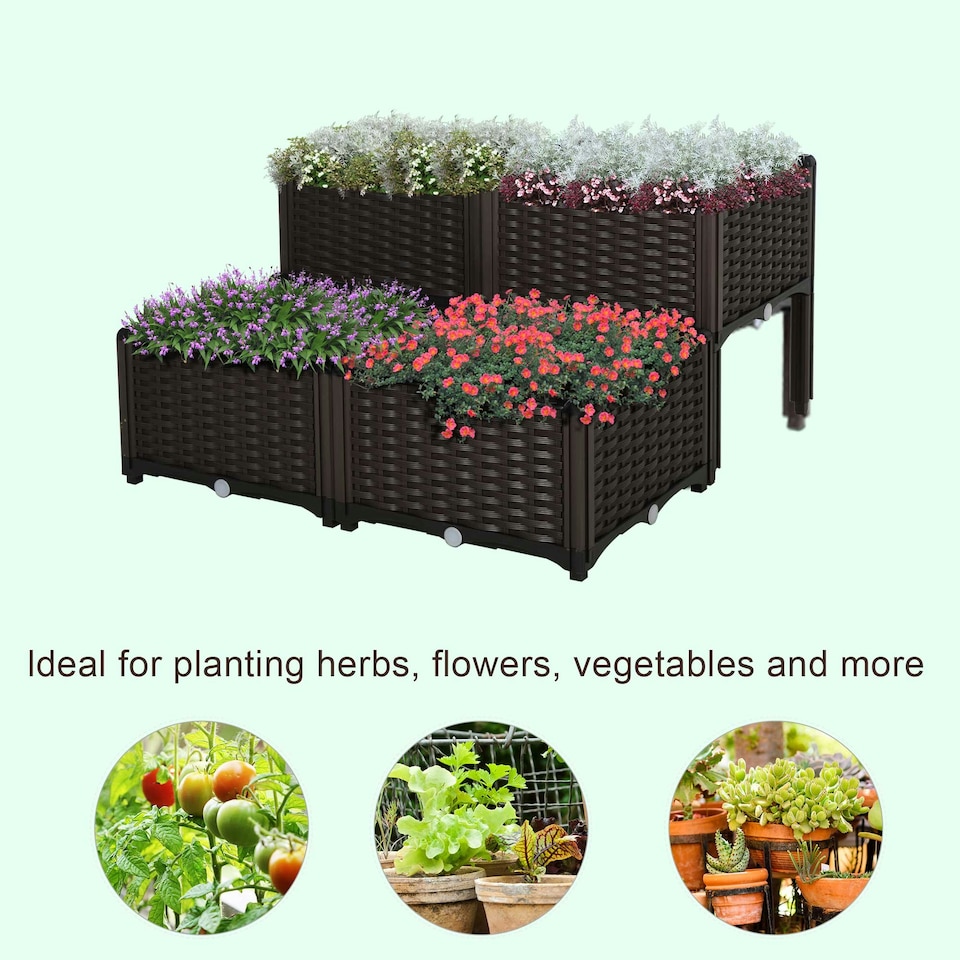 image 1 of Outsunny 4-piece Elevated Flower Bed Vegetable Herb Planter Plastic