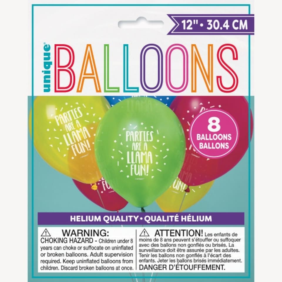 image 1 of Pack of 8 Llama Birthday 12" Latex Balloons