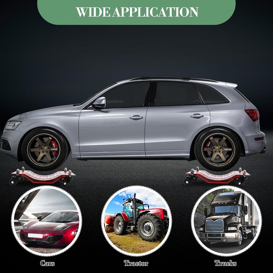 image 1 of London Boutique 4-Pack Heavy-Duty Car Dollies, 6000 lbs Capacity, 360° Swivel Nylon Wheels with Brakes for Cars, Red