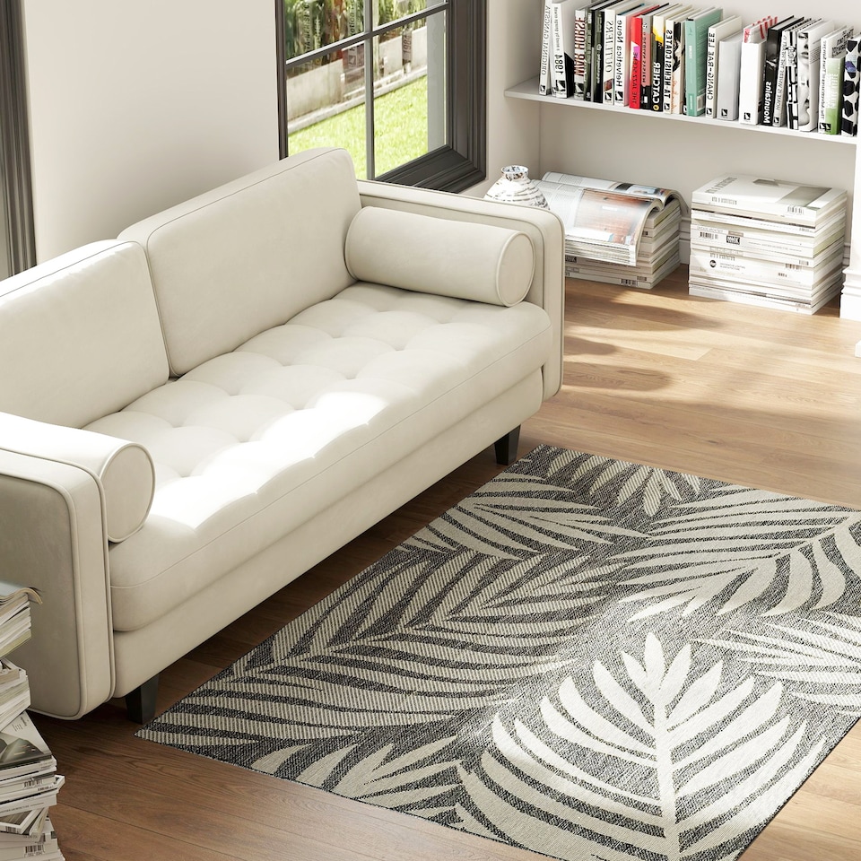 image 1 of HOMCOM UV Resistant Area Rug, Easy-Clean Machine Washable Indoor & Outdoor Rug for Kitchen, Bathroom or Living Room, Patio, Garden, 170 120 cm, Grey | Grey | White | 1