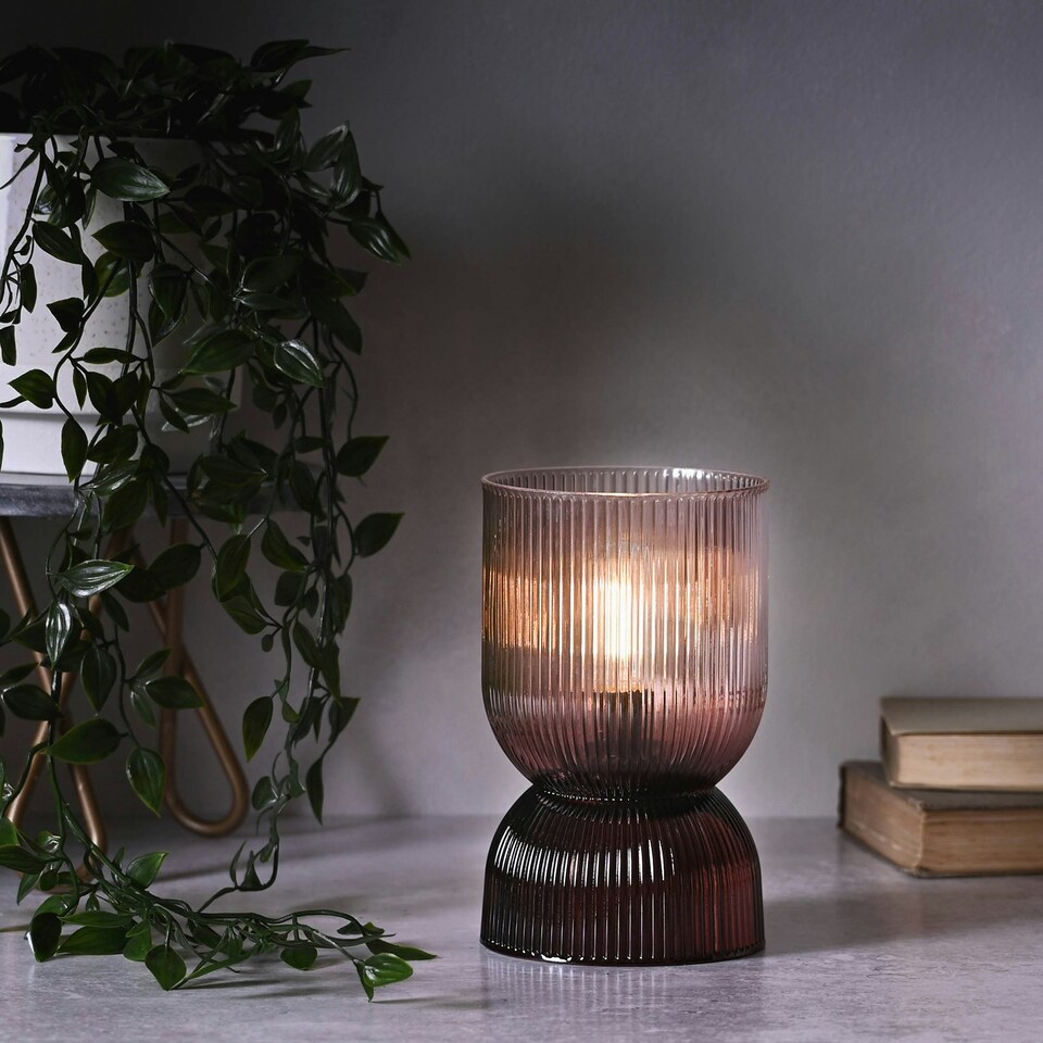 image 1 of Hestia Battery Operated Curved Glass Lamp Taupe