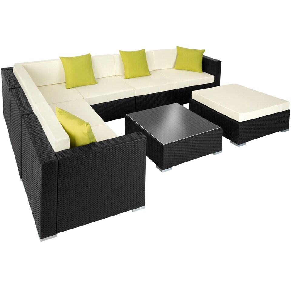 image 1 of Garden Furniture Set Marbella - 7 seater outdoor corner sofa, table, thick cushions | Black | black | 74 x 74 x 36 cm | 1