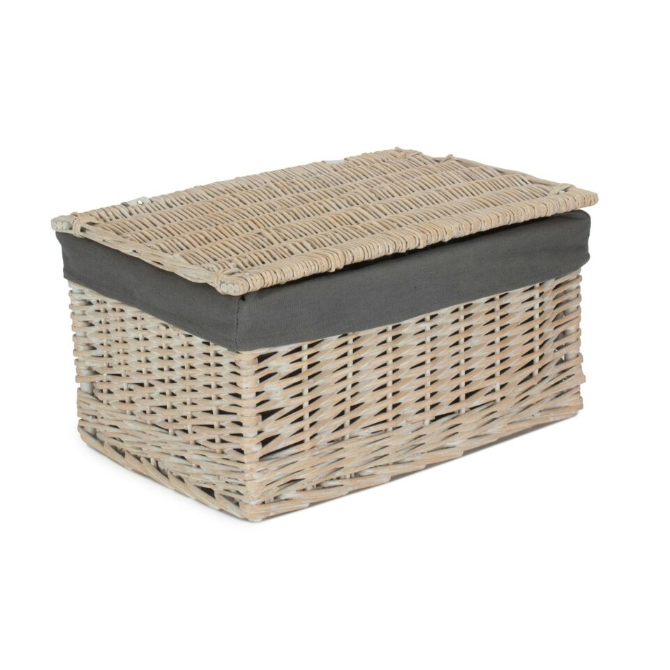 image 1 of White Wash Finish Storage Hamper with Grey Sage Lining Brown | Brown | L
