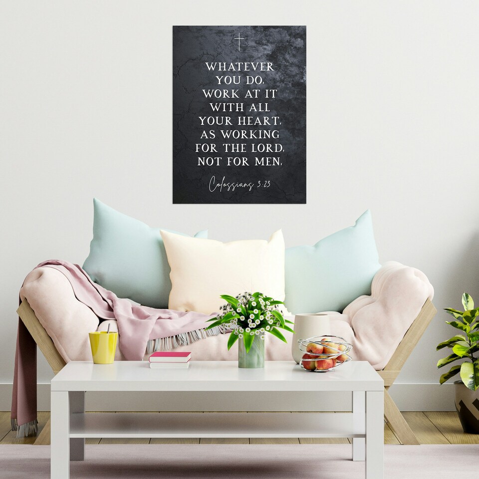 image 1 of Colossians 3:23 Working For Lord Not Men Bible Verse Large Wall Art Print 18x24 Inch