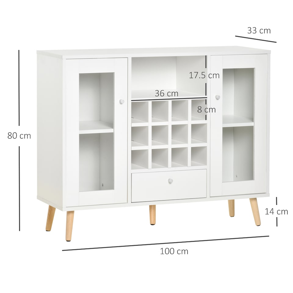 image 1 of HOMCOM Modern Sideboard Storage Cabinet Kitchen Cupboard Dining Bar Server with Glass Doors, Drawer & 12-Bottle Wine Rack for Living Room, White | White | White