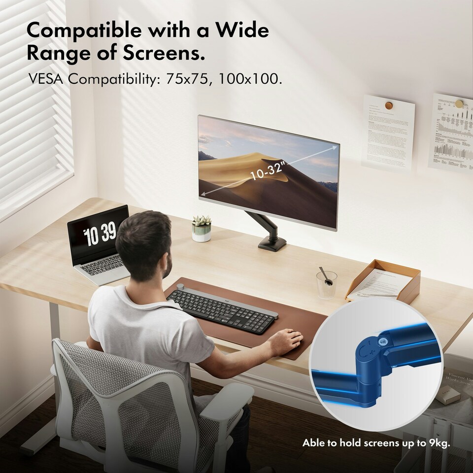 image 1 of VonHaus Gas Powered Single Monitor Stand for 10-32" Screen