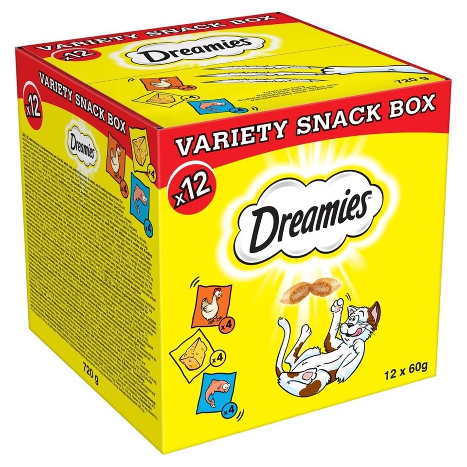 image 1 of 12 x 60g Dreamies Cat Treats Mixed Variety Snack Box Chicken Cheese & Salmon