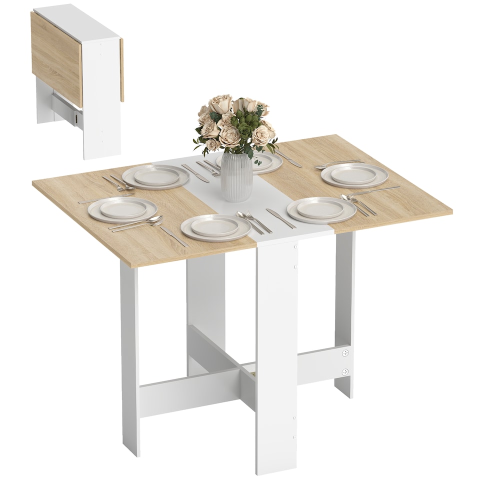 image 1 of HOMCOM Wooden Folding Dining Table Writing Desk Oak, White Home Office