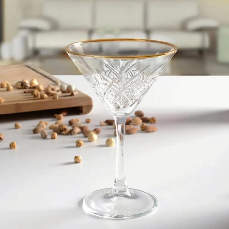 image 1 of Timeless Martini Glass With Gold Rim Sets Queensway Tall Party Drinks Glassware | Clear | Clear | Set of 8