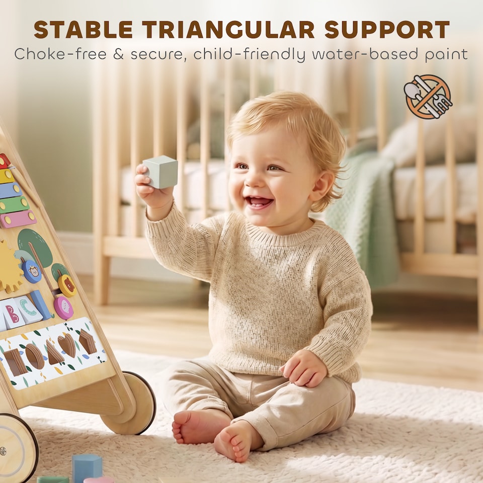 image 1 of AIYAPLAY Wooden Baby Walker with Speed Control, Activity Centre for 18 M+