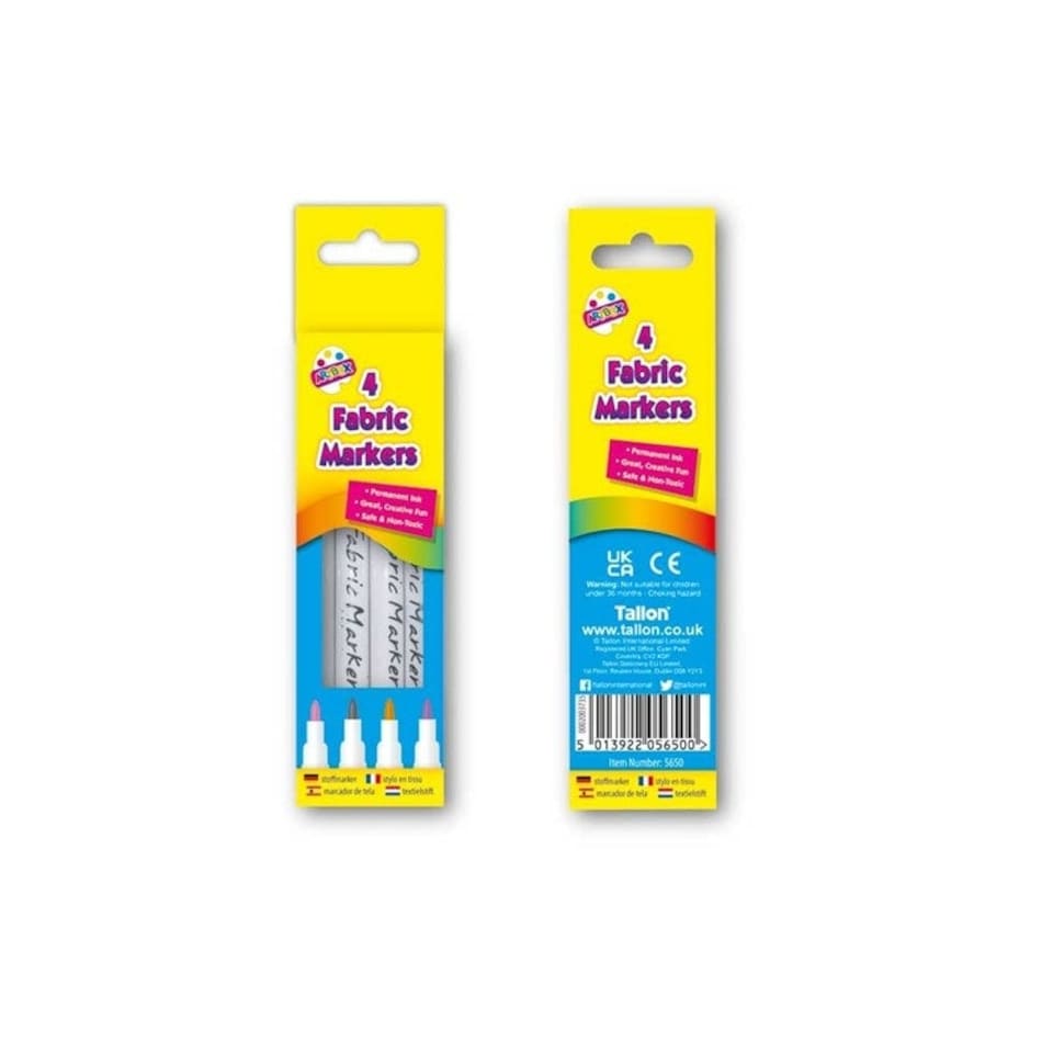 image 1 of Single Pack of 4 Assorted Coloured Fabric Markers