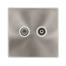 SE HOME Brushed Steel Screwless Plate Satellite & Coaxial Socket 1 Gang - White Trim - SE Home White | Brushed Steel