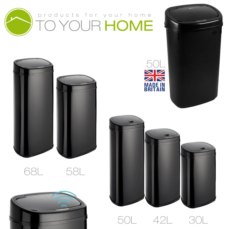 image 1 of Dihl 58L Onyx Chrome with Black Lid Stainless Steel Auto Touchless Hands-free Sensor Kitchen Waste Dust Bin Automatic Motor