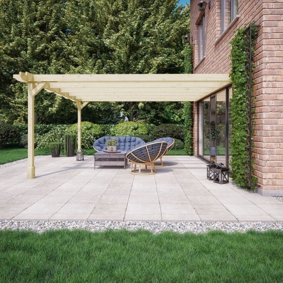 image 1 of Wall Mounted Double Premium Pergola - Wood - L180 x W360 x H270 cm - Light Green