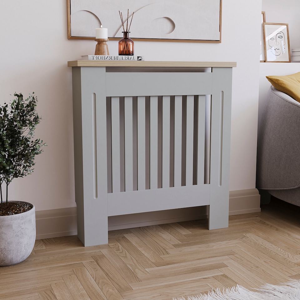 image 1 of Vida Designs Arlington Radiator Cover Painted MDF Slatted Cabinet, Grey, 78cm
