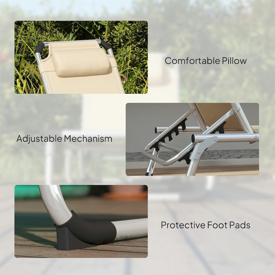 image 1 of Outsunny Folding Outdoor Reclining Sun Lounger Chair Aluminium Frame Khaki
