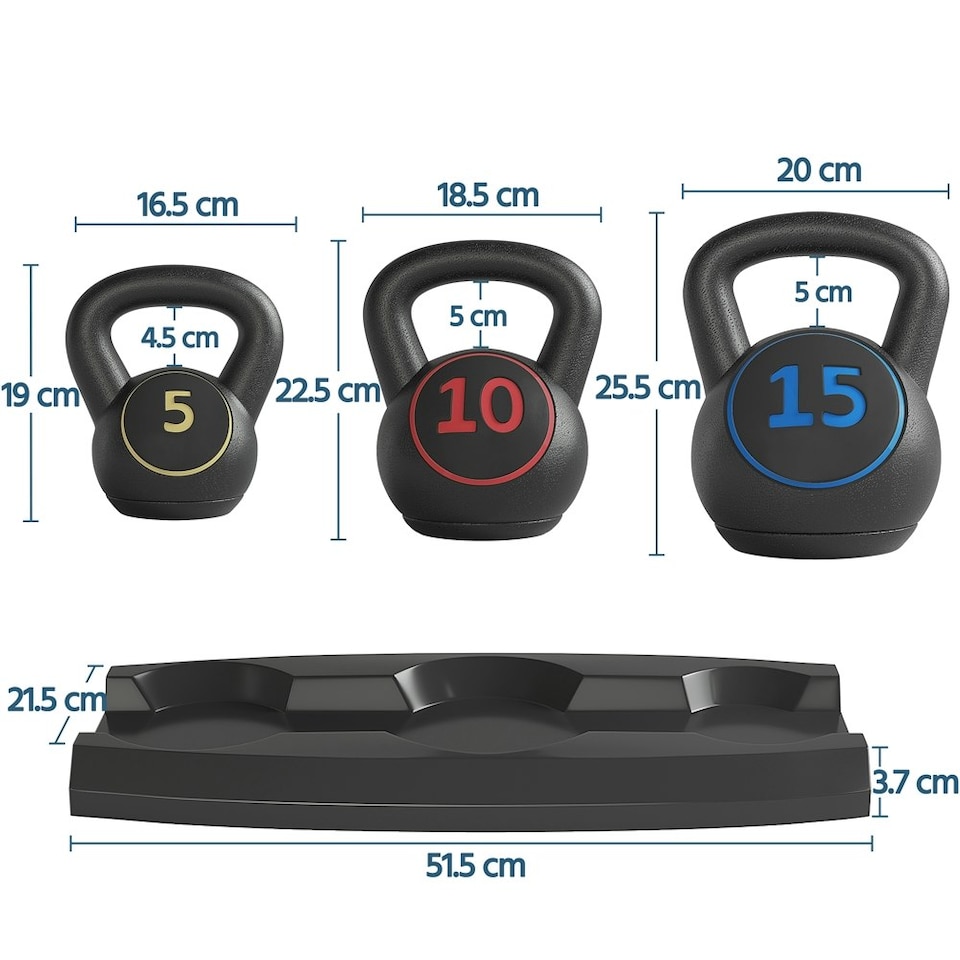 image 1 of Yaheetech 3pcs HDPE Kettlebell Set with Storage Rack 5/10/15lb