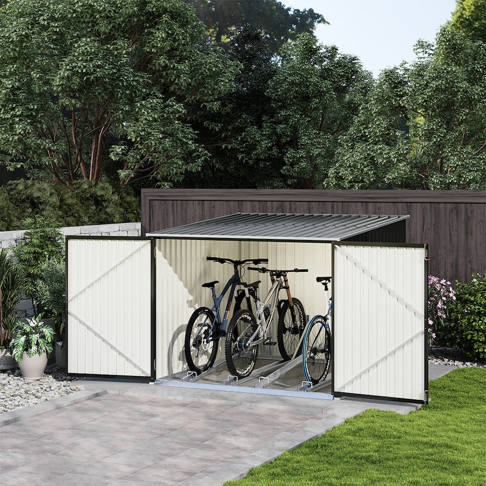 image 1 of Living and Home Galvanized Steel Outdoor Bicycle Storage Shed, Black | Black | 1
