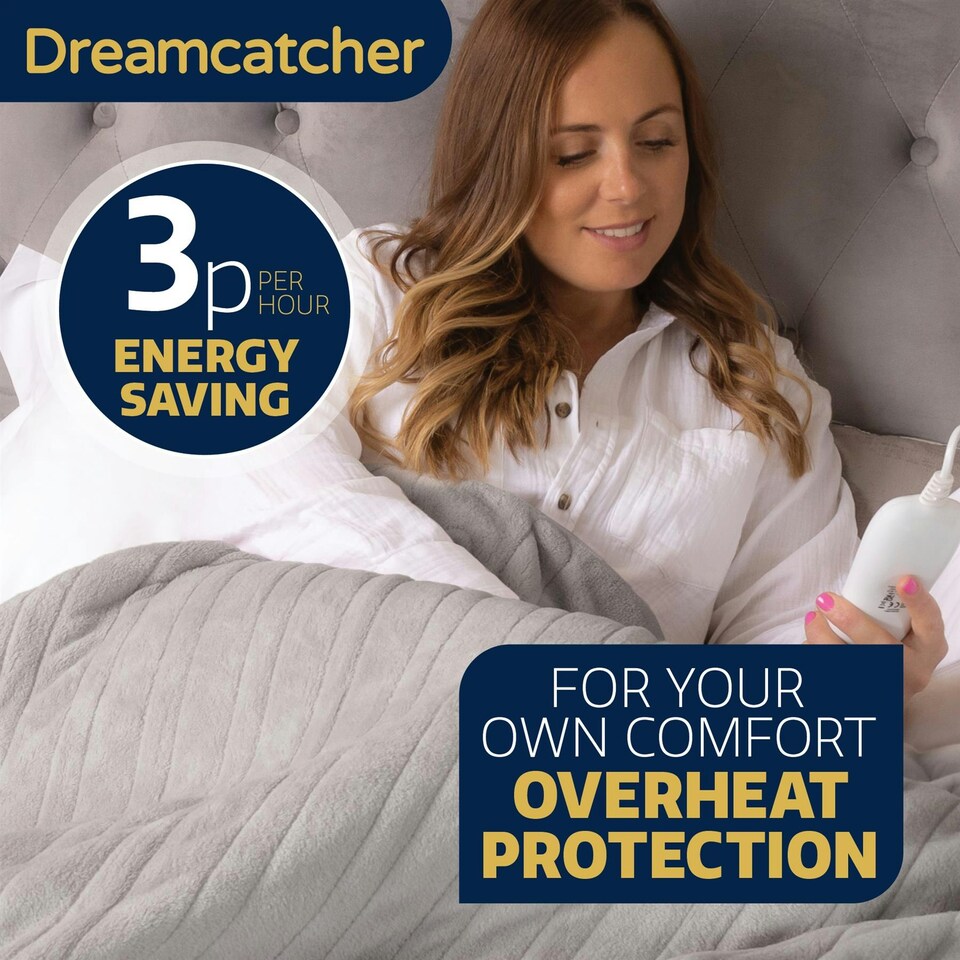 image 1 of Dreamcatcher Deluxe XL Electric Throw Heated Double Over Blanket Fleece - Silver | Silver | Silver | One Size | 1
