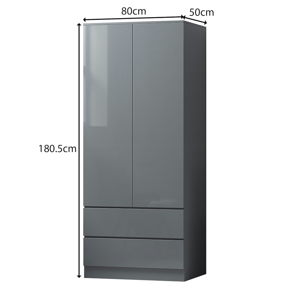 image 1 of FWStyle Stora 2 Door 2 Drawer Combination Wardrobe - Grey Gloss Front Grey