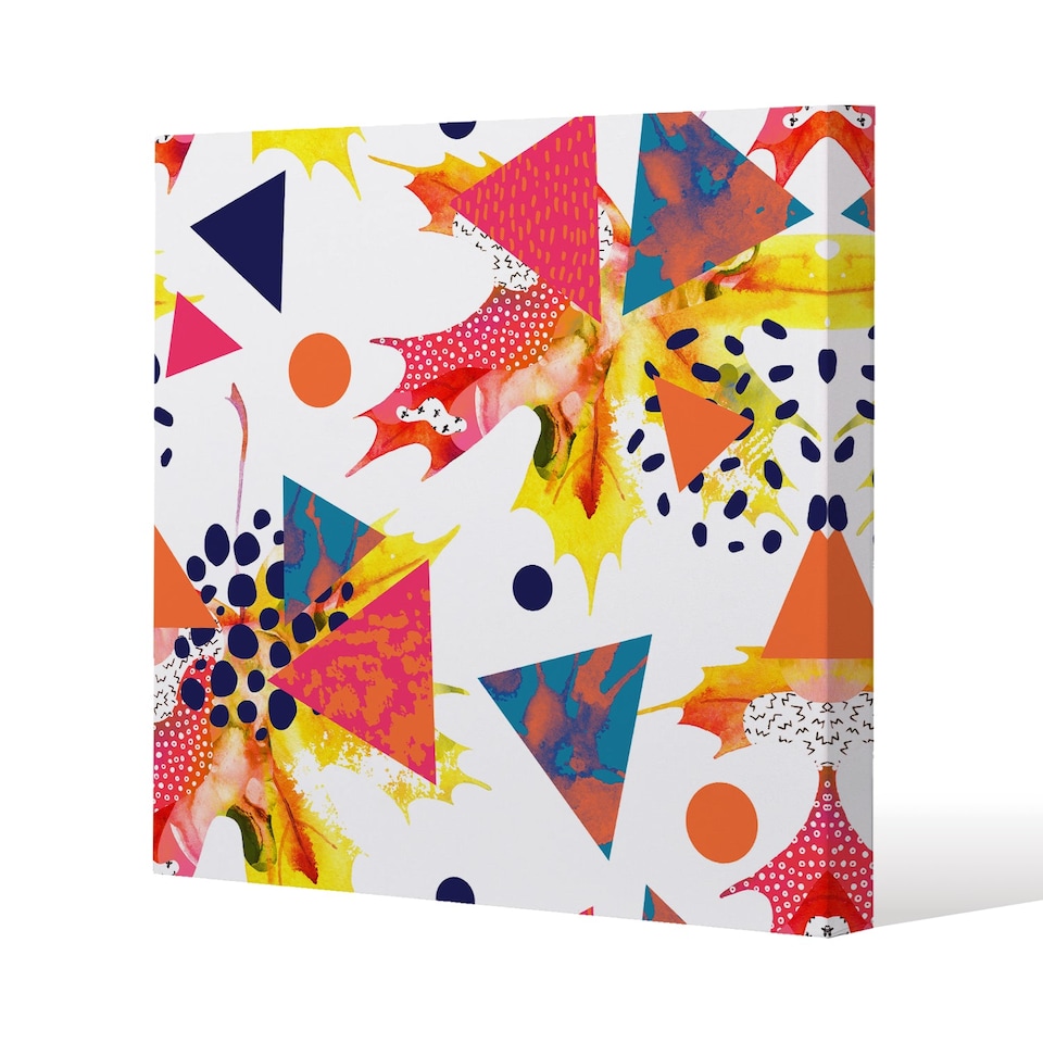 Maple Leaves & Geometric Patterns (Canvas Print) / 46 x 46 x 4cm | Multi