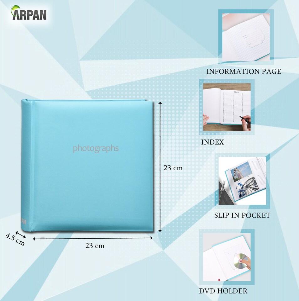 image 1 of ARPAN Slip In Case Book-Bound Memo Photo Album – Holds 200 Photos 6" x 4" (10x15cm) – Hardcover Memory Album with Writing Space for Family, Wedding & Travel Pictures