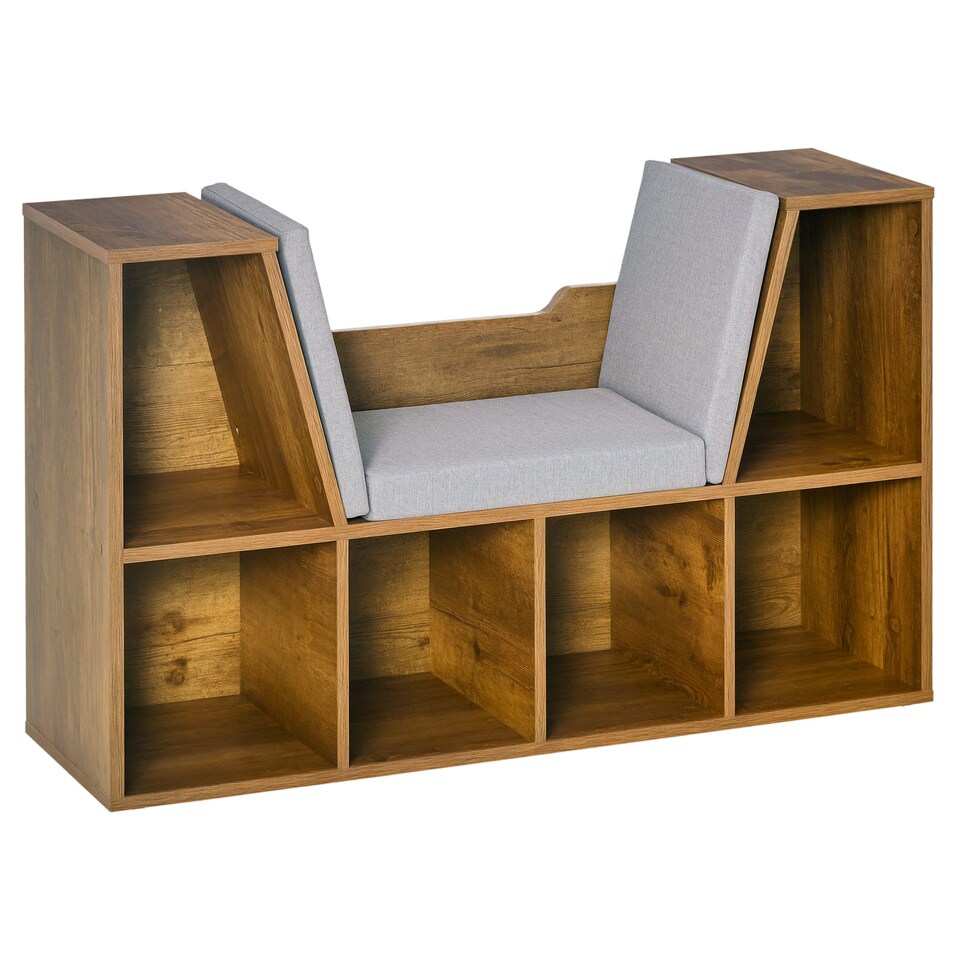 image 1 of HOMCOM Cube Bookshelf Organizer with Reading Seat, Six Cubes, Brown