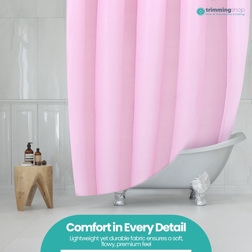 image 1 of PEVA Plain Mould & Mildew Resistant Shower Curtain with 12 Hooks - 180x180cm