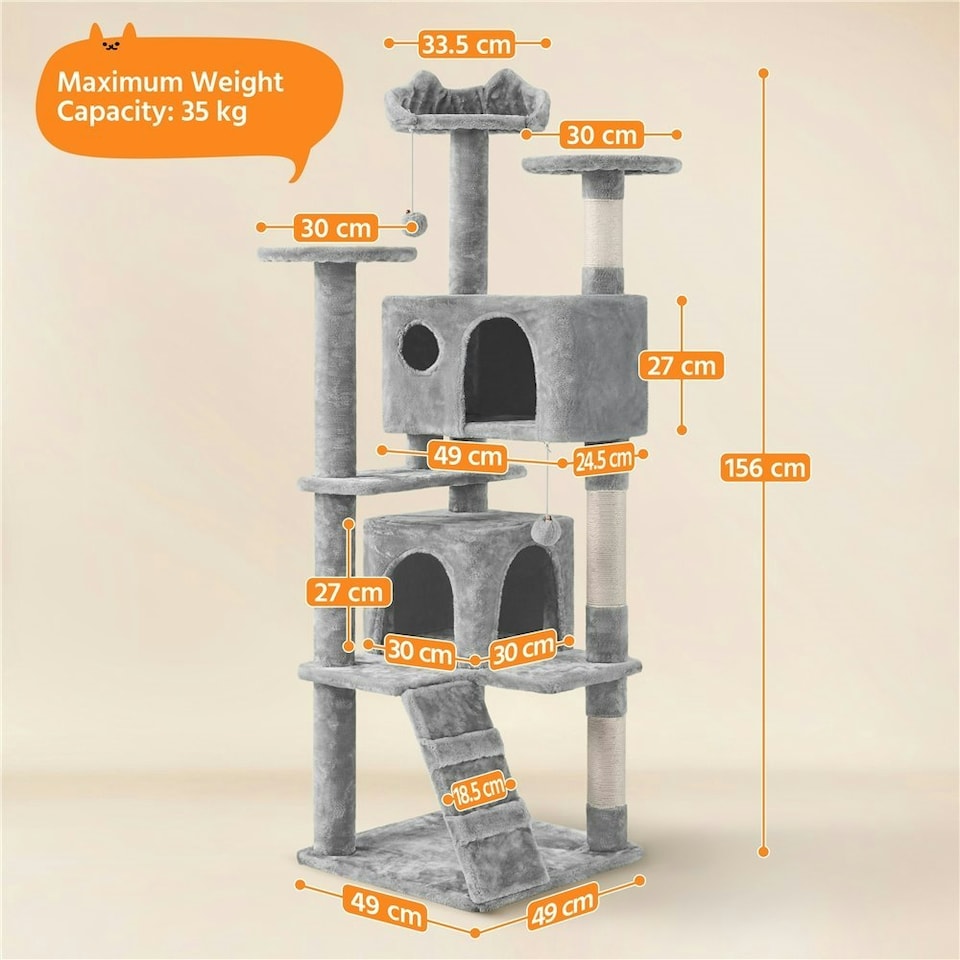 image 1 of Yaheetech 156 cm Multilevel Indoor Cat Climbing Frame Light Grey