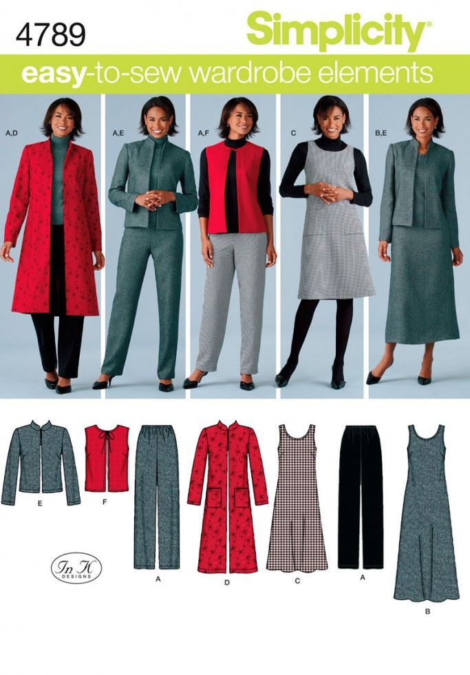 Simplicity 4789 Paper Sewing Pattern â Womenâs Coats, Waistcoats, Dresses, Jackets & Trousers, UK Sizes 10â12â14â16â18, Intermediate